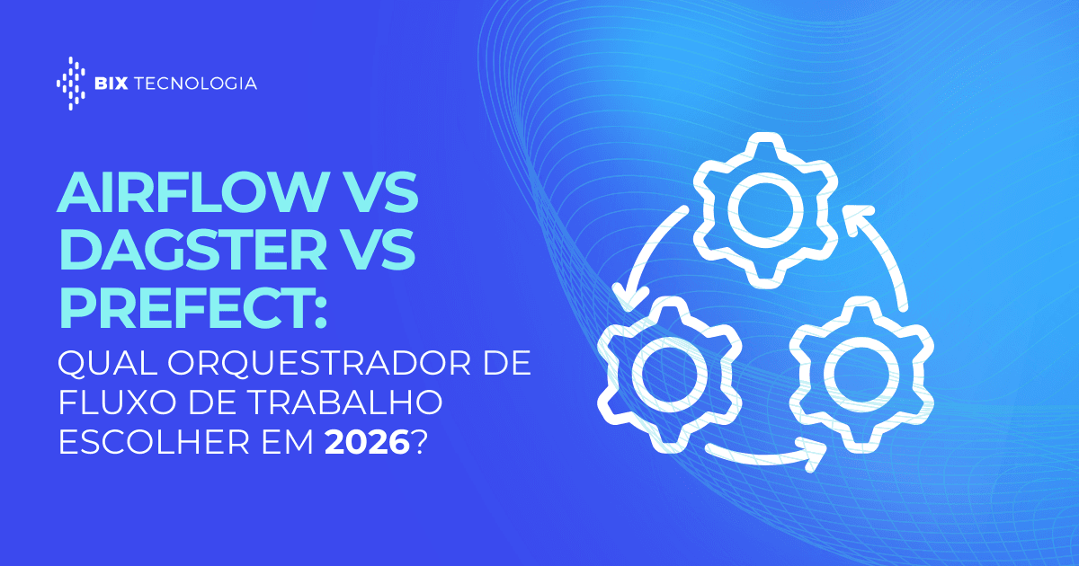 Infográfico comparativo Airflow vs Dagster vs Prefect sobre qual orquestrador de fluxo de trabalho escolher em 2026.