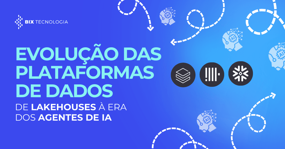 Capa sobre Evolução das Plataformas de Dados da BIX Tecnologia, destacando a transição de Lakehouses para Agentes de IA com Databricks, Snowflake e ClickHouse.