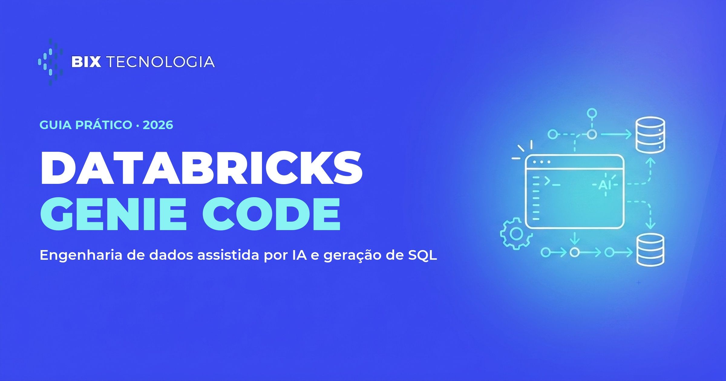 Ilustração de um agente de IA de código do Databricks Genie Code gerando SQL e pipelines de engenharia de dados