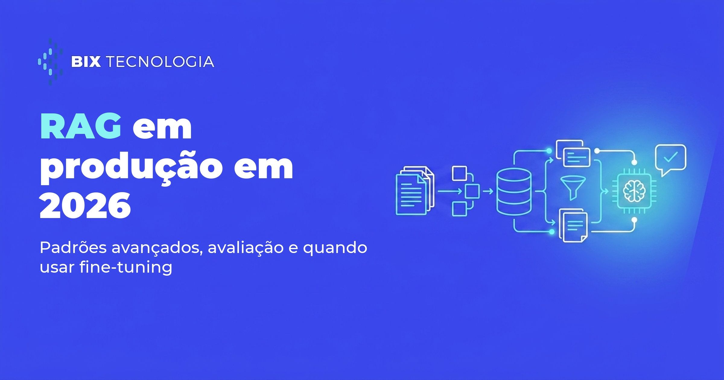 Ilustração do pipeline de RAG em produção, de documentos e chunks ao modelo de IA que gera uma resposta validada